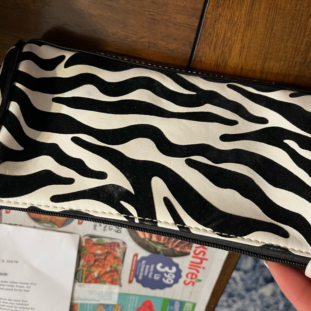 NWT Patton, leather and velvet zebra zip bag